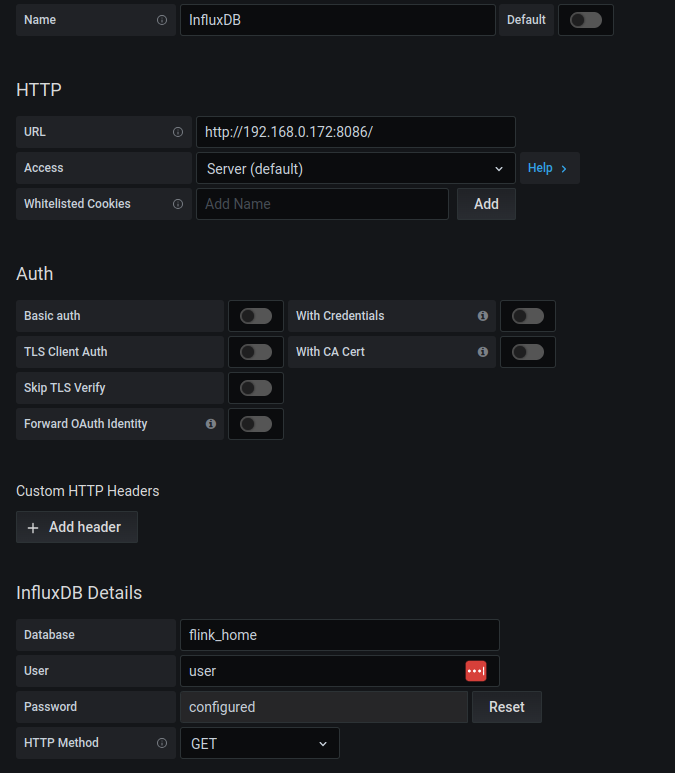 Grafana InfluxDB Configuration